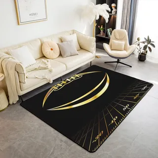 Loussiesd Fußball Teppich 100x150cm Wetterfest Schwarz Gold Teppichby Ball Spiel Teppich Weich Sports Thema WohnzimmerTeppich Teppich für Küche und Balkon Outdoor Teppich für Wohnzimmer