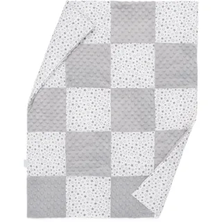 ELIMELI Minky Babydecke Kuscheldecke Krabbeldecke - super weichem Minky Dots Polar Fleece und Baumwolle mit Füllung | Baby Decke 75x92 hoch Qualität (Patchwork Grau - Sterne)