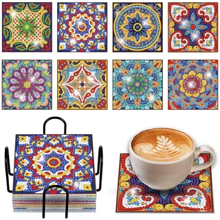 6 Stück Diamond Painting Untersetzer Mit Halter, 5D Diamant rutschfest Quadrat Tassenuntersetzer, Diamond Painting Erwachsene Art Untersetzer für Tassen, Weingläser, Vasen und Heimküche (8 Stuck-07)
