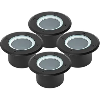 Brendz 4 Stück Solar Bodenleuchten Aussen, LED, 20 Lumen, IP67 Wasserdicht, 3000K Warmweißes Licht, Lithium-Polymer-Akku, Solar Gartenleuchten, Bodenstrahler Außen, Schwarz, Doha