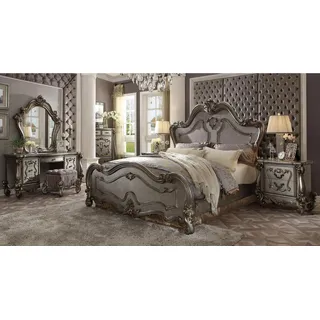 Xlmoebel Schlafzimmer-Set Barockes Schlafzimmermöbel mit Nachttischen und Schminktisch, (5-tlg., Bett + 2x Nachttische + Spiegel + Schminktisch), Hergestellt in Europa grau