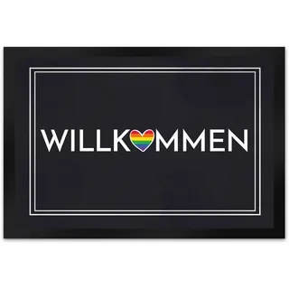 speecheese Willkommen Fußmatte XL in 40x60 cm mit Buntem Regenbogen-Herz Symbol der Schwulen- und Lesbenbewegung Stolz Gleichberechtigung Freiheit