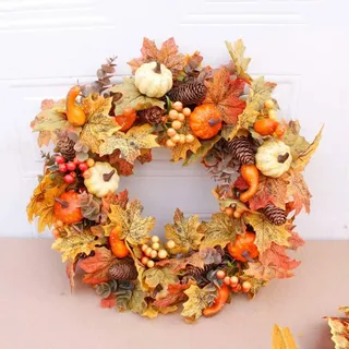 Türkranz Herbst, Herbstkranz, Herbstkränze, Herbstdeko Modern Groß Autumn Decor Türdeko Deko Fall Wreath für Haustür Outdoor Tisch Außen, Rattan Kürbis Ahornblatt Beere Türkranz