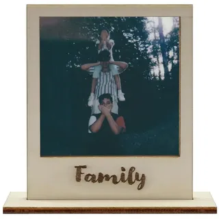 WANDStyle Bilderrahmen für Polaroid, aus Holz mit Gravur "Family", ideale Sofortbild-Rahmung beige