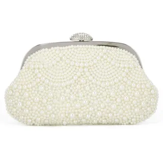 Jywmsc Damen Perlen Clutch Geldbörsen für Hochzeit Perlentasche Weiß Perlen Abendhandtasche Elfenbein Braut Schultertasche - 23*16*6 cm / 9.1*6.3*2.4 in