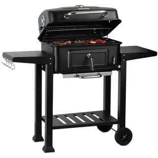 BBQ-Toro Holzkohle Grillwagen mit höhenverstellbarer Kohleschale, Holzkohlegrill mit Thermometer