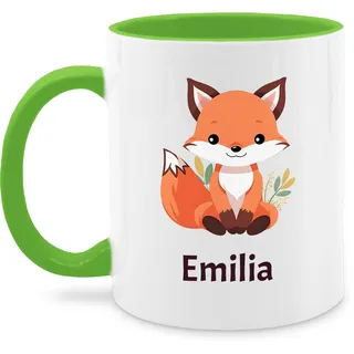 Tasse Tassen 325ml - Süßer Fuchs Geschenk mit Name personalisiert I Wildtiere I Raubtier I Fox - 325 ml - Hellgrün - personalisierte +mit+fuchs fuchsmotiv kaffeetasse motiv personalisieren und