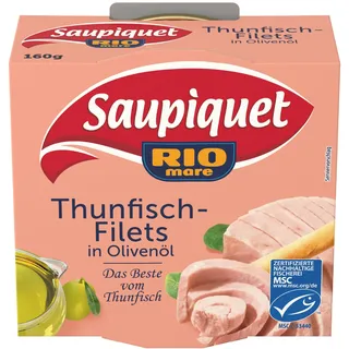 Saupiquet Rio Mare Thunfisch-Filets in Olivenöl MSC zertifiziert, Feinstes Olivenöl, Echter italienischer Geschmack, 160g