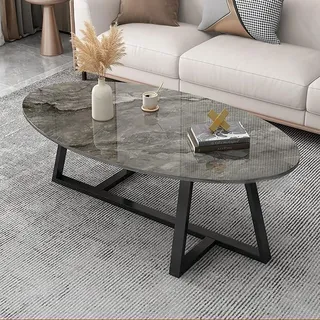 Niedriger Ovaler Couchtisch Mit Ablagefläche, Glamouröser Couchtisch mit gekreuzten Beinen, Nordischer Schiefer, Ovaler Cocktailtisch für Wohnzimmer, Kleiner Teetisch für die Wohnung(Gray,120*60*45cm)