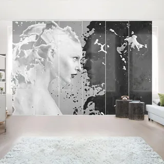 micasia Schiebegardine halbtransparent 60er Paneel Klett Portrait Textil lichtdurchlässig - Motiv Modern Flächenvorhang Wohnzimmer Schlafzimmer 1459 (360x250 cm - 6er Set)