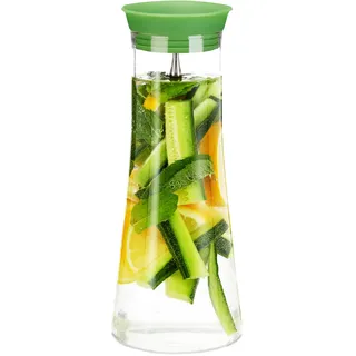Relaxdays Glaskaraffe zylindrisch, 1 Liter, Gastro, Edelstahl Ausgießer, feines Kristallglas, spülmaschinenfest, klar,