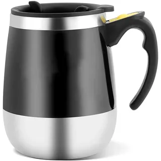 Selbstrührende Kaffeetasse, Elektrische Edelstahl-Selbstmischtasse Magnetische Rührkaffeetasse Selbstmagnetische Tasse Selbstmischende Kaffee Tee Kakaomilchbecher(Schwarz)