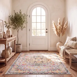SAFAVIEH Boho Teppich für Wohnzimmer, Esszimmer, Schlafzimmer - Madison Collection, Kurzer Flor, Grau und Gold, 160 X 229 cm