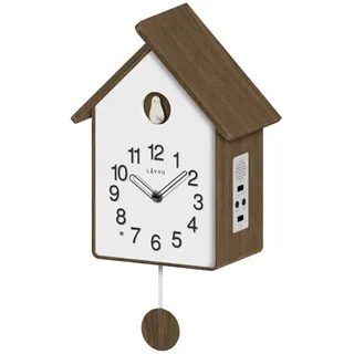 CLOCKVILLA Moderne Kuckucksuhr Wanduhr Holz Weiß mit Pendel Quarz Nachtabschaltung