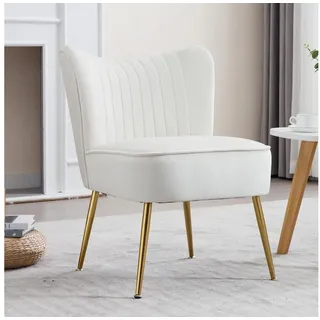 LuxusKollektion Ohrensessel Sessel Samt Loungesessel Ohrensessel Metallbeine Beige weiß