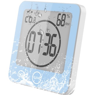 VORRINC Uhr Badezimmer, Bad Uhr Wasserdicht Berührungssteuerung °C / °F Luftfeuchtigkeit Temperatur LCD Display, Badezimmeruhr mit saugnapf, Countdown Timer, für Dusche Küche (Blau)
