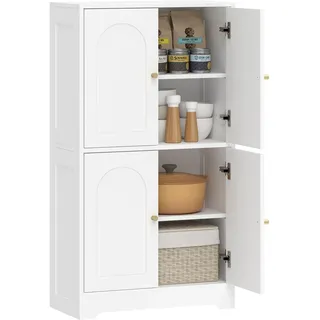 Küchenschrank, Hochschrank Mit 2 Verstellbaren Regalböden, Küchenbuffet Mit 4 Gewölbten Türen 60 X 30 X 110 Cm, Weiß