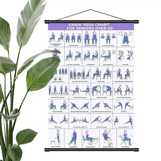 Stuhl Yoga Für Senioren Über 60 Poster, 30+ Posen Für Senioren Und Anfänger, Verbessern Mobilität, Gleichgewicht, Sanfter Yoga-Leitfaden Mit Sitzenden Posen, Senioren-Fitness-Wandkunst Für Zuhause