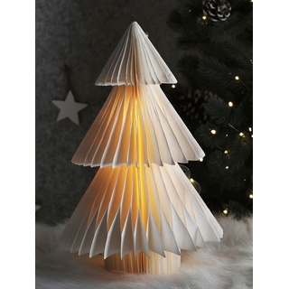 LED Papier Weihnachtsbaum Deko - 30 cm - Falt Tannenbaum beleuchtet zum Stellen Wiederverwendbarer Weihnachts Baum weiß