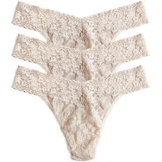 hanky panky Original Rise Thong - Tanga, Unterwäschen Damen Baumwolle Normalschnitt, Lingerie Slip Damen aus Stretch-Spitze Signature Lace, Color Chai - One Size [3er-Pack] - Einheitsgröße Große Größen