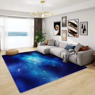 Generisch Teppich Galaxie Kinderzimmer - Teppich Wohnzimmer Schlafzimmer Marineblau Galaxy, Großer Teppich Weltraum, Weich Kurzflor & Waschbar & rutschfest Wohnzimmerteppich, Kinderteppich 120x180 cm