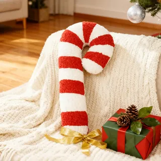 Weihnachtsdeko Zuckerstangen Kissen, Weihnachtskissen Zuckerstangen Deko, Zierkissen Weihnachten Dekoration, Weihnachts Deko Plüsch Dekokissen, Plüschkissen für Wohnzimmer Schlafzimmer Sofa (35cm)