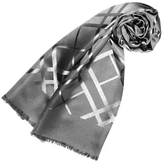 Lorenzo Cana Damen Schal aus 100% Seide aufwändig jacquard gewebt Damast Seidenschal Seidentuch Tuch grau silber 25 cm x 160 cm - 89211 - 25 x 160 cm