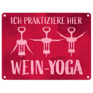speecheese Metallschild Ich praktiziere hier Wein-Yoga - Metallschild mit Yoga-Korkenziehern 20 x 15 cm | 15 cm