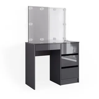 Vicco Schminktisch Sherry Anthrazit Hochglanz 90 x 75 cm, Spiegel LED modern