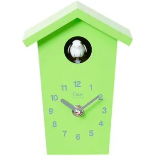 Cuco Clock Mini Kuckucksuhr 17 x 12,4 x 9cm Grün Holz | Wanduhr Modell HOCHHAUS, Moderne Schwarzwalduhr, Wanduhr mit Nachtruhefunktion, Kuckucksruf Vogelstimme, Quarzuhrwerk