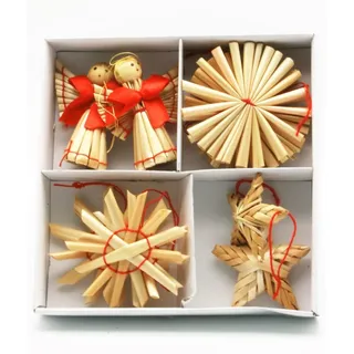 Geschenkestadl 100 Weihnachtsanhänger Stroh Anhänger (Engel Sterne)
