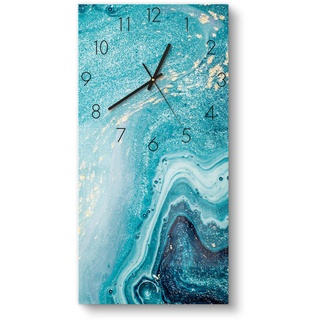 DEQORI Glasuhr | horizontal 30x60 cm | Motiv Meer aus Marmor | große XXL Design Uhr aus Glas | leise Wanduhr für Wohnzimmer & Küche | Moderne Hingucker Uhr für die Wand