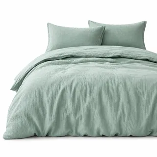 Soma Harmony Musselin Bettwäsche 135 x 200 cm + 80 x 80 cm Matcha Grün aus 100% Baumwolle
