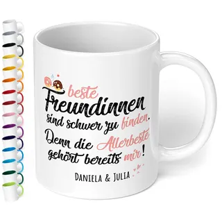 Tasse Beste Freundinnen sind schwer zu finden Wunschname - personalisierte Kaffeetasse mit Wunsch-Name - spülmaschinenfest - tolles Geschenk zu Weihnachten, Geburtstag (Weiß)