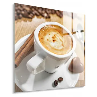 STYLER Glasbild 30x30 cm Espresso Crema Kaffee Cappuccino Küchenmotiv Wanddeko Küche Esszimmer Café Kaffeebereich