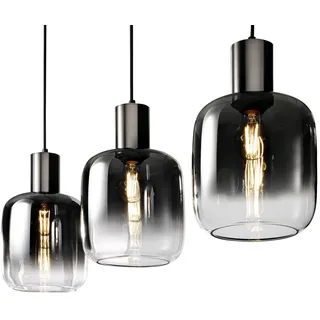 casa NOVA Pendelleuchte SVENJA, Schwarz - Metall - Rauchglas - 3-flammig - B 95 cm