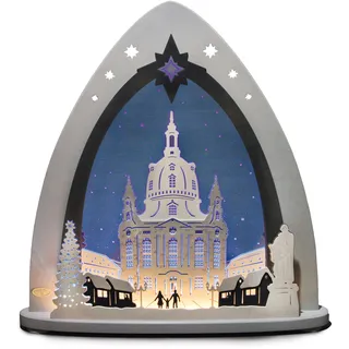 Lichterbogen WEIGLA "Dresdner Frauenkirche, Weihnachtsdeko" Schwibbögen Gr. H/T: 53 cm x 9 cm, grau (grau, blau) Schwibbögen Weihnachtspyramiden in 3D Optik
