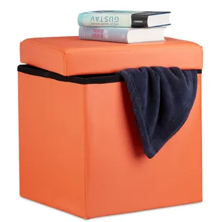 Relaxdays Faltbarer Sitzhocker Kunstleder 38 x 38 x 38 cm Orange
