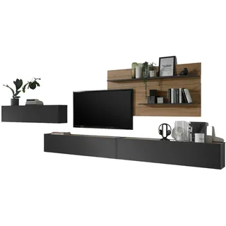 furn.design Wohnwand, grau Eiche Wotan 400 cm, Schrankwand hängend