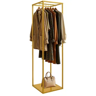 czyuRachel Garderobenständer Schmal und Hoch, Open Wardrobe aus Eisen, Garderobe Flur, Kleiderständer klein, Eckgarderobe, Clothes Hanger Stand, Gold, 50 x 50 x 182 cm
