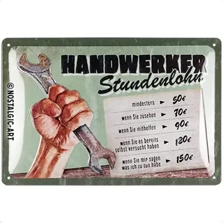 Nostalgic-Art Blechschild, 20 x 30 cm, Handwerker Stundenlohn – Motorradzubehör - Geschenkideen