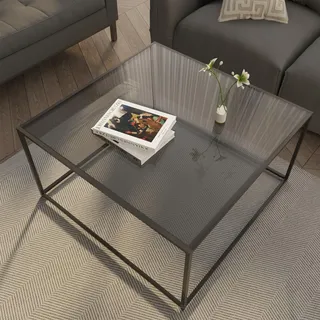 Couchtische aus Glas für Wohnzimmer, quadratisch, moderner Mitteltisch für kleinen Raum, Tischplatte aus gehärtetem Glas mit stabilem Metallrahmen, Sofa-Beistelltisch, einfache Montage, 66,4 x 66,4 x