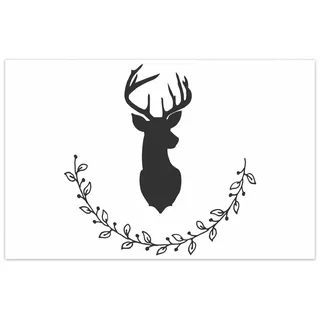 Wallario Teppich Schwarze Hirsch Silhouette mit Zweigen - schwarz weiß, rechteckig, rutschfest weiß