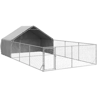 vidaXL Outdoor-Hundezwinger mit Auslauf 7 x 3 x 1,9 m Stahl Silber