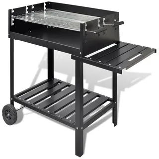 vidaXL BBQ Grill Säulengrill Standgrill Kohlegrill Barbeque mit 2 Rädern