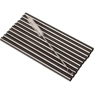 Trinkhalme, Edelstahl (8x150mm), schwarz GMB - 10 Stk.-Set mit Reinigungsbürste"