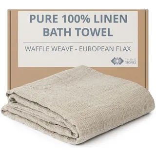 Thing Stories Badetuch aus reinem 100% Leinen, 76,2 x 152,4 cm, leichtes Reisehandtuch, Leinen, Strandtuch, Waffelgewebe, schnell trocknendes Haartuch, dünne Handtücher für Badezimmer