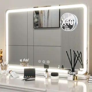 LIANWANG Hollywood Schminkspiegel mit Beleuchtung, Hollywood Spiegel mit 3 Farbtemperaturen, Groß Schminkspiegel mit Touchscreen-Steuerung und USB Für Makeup 80 X 57cm
