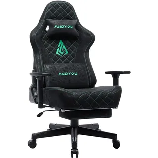 Andyou Gaming Stuhl – Ergonomischer Gaming Sessel Erwachsene, Gamingstuhl mit Fußstütze, Atmungsaktiver Stoff Bürostuhl, Höhenverstellbarer Gaming Chair