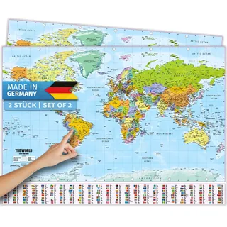 Weltkarte XXL Poster im Riesenformat mit Fahnen & Flaggen - Top Qualität 140x100cm (2 Stück)